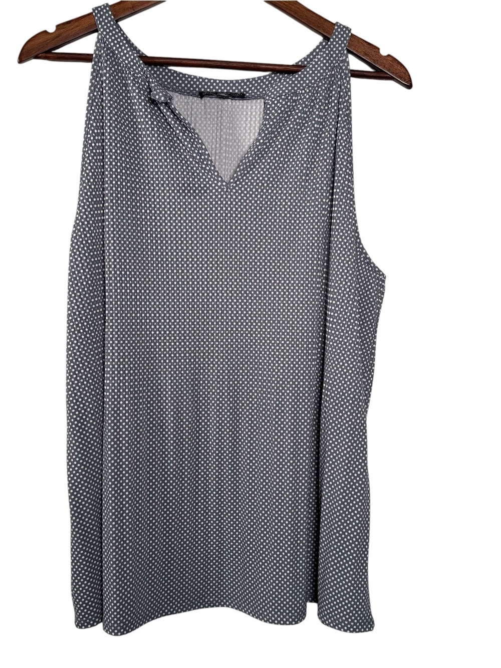 Adrianna Papell Tank Top Womens XL Blue Polka Dot High Neck Jersey Stretch